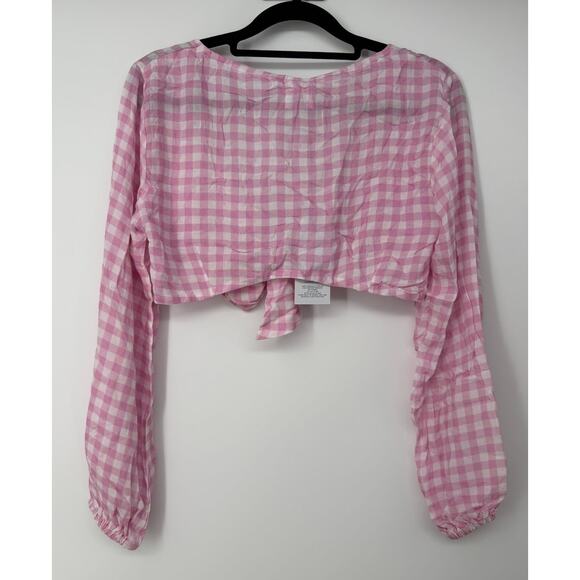 Revolve x VDM The Label Jemma Crop Tie Front Cover Up Pink Gingham Sz S - Picture 3 of 6